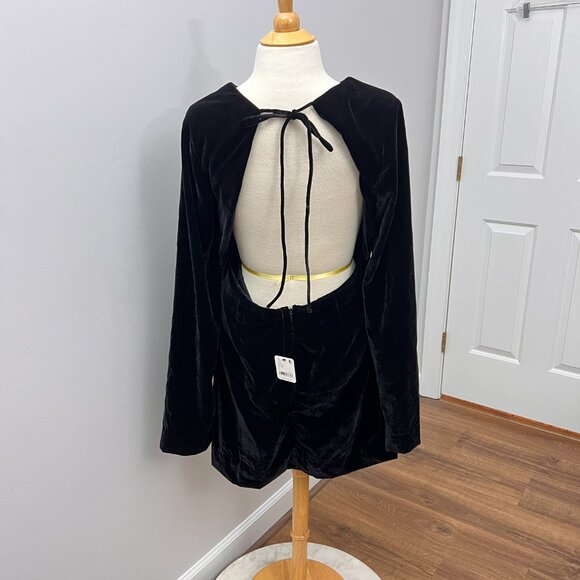 NEW Free People Black Velvet Open Back Chelsea Long Sleeve Mini Dress Sz L - Picture 4 of 16